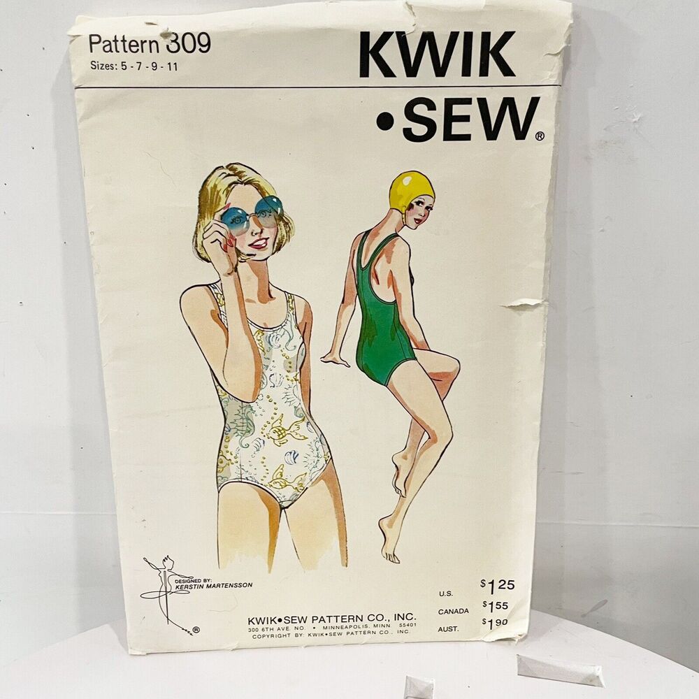 UNCUT Vintage‎ Kwik Sew Sewing Pattern 309 Womens Swimsuit Sz 5-11